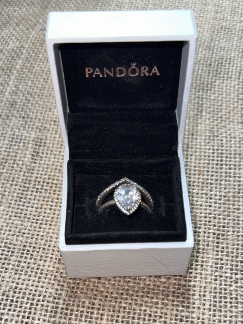 Pandora Silver Ring with Clear Teardrop Stone